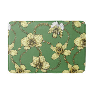 Poppy garden in coral and brown bath mat