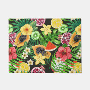 Poppy garden in coral and brown doormat