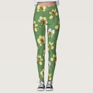 Poppy garden in coral and brown leggings