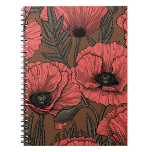 Poppy garden in coral and brown notebook