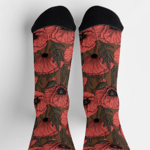 Poppy garden in coral and brown socks