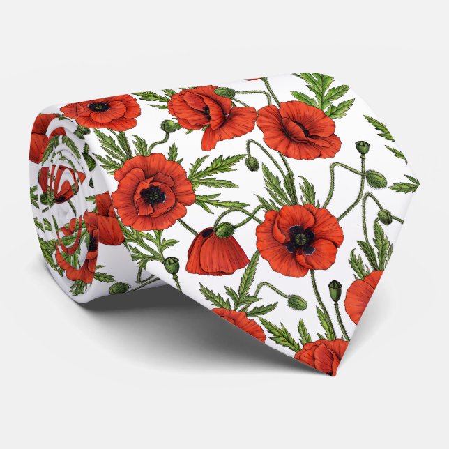 Poppy garden in coral and brown tie (Rolled)