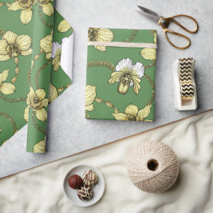 Poppy garden in coral and brown wrapping paper