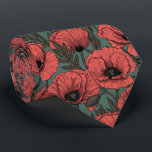 Poppy garden in coral, brown and pine green tie<br><div class="desc">Vector pattern made of hand-drawn poppies.</div>