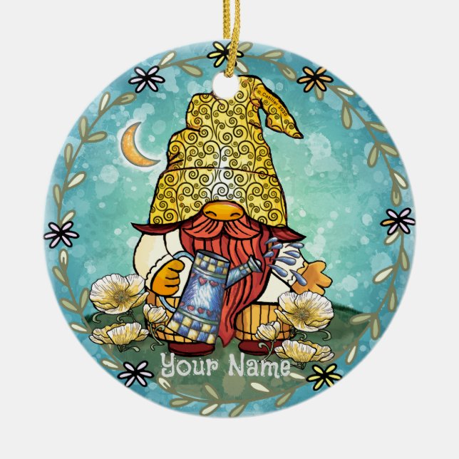 Poppy gnome  ceramic tree decoration (Front)