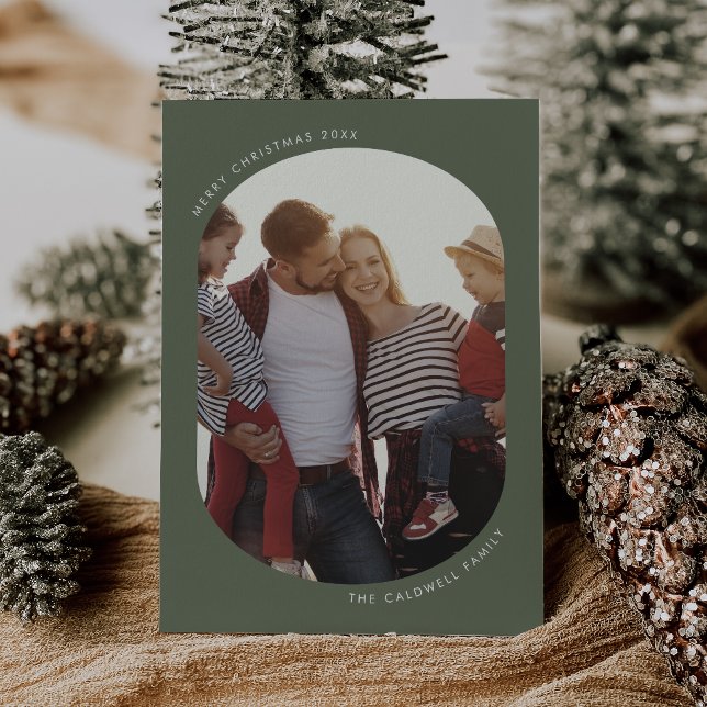 POPPY Green Modern Fun Family DIY Photo Christmas Holiday Card (POPPY Green Modern Fun Family DIY Photo Christmas Holiday Card)