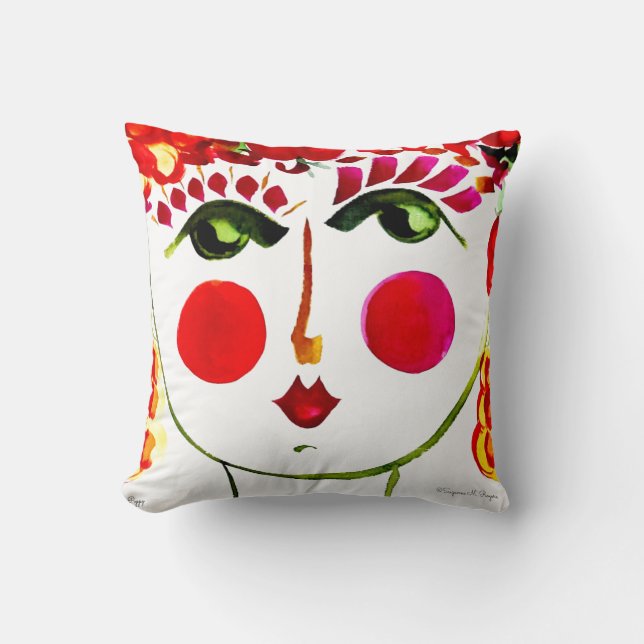 Poppy - Gypsy Garden Girl Cotton Pillow (Front)