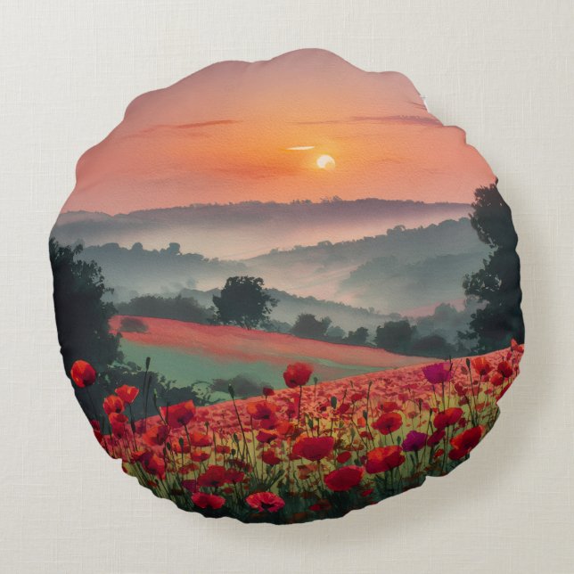 Poppy Landscape. Round Cushion (Back)