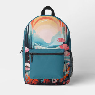 Poppy landscape sunrise blue custom name printed backpack
