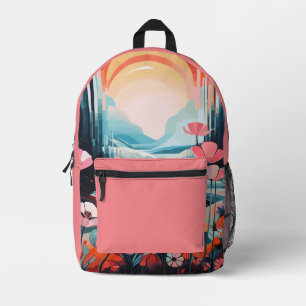 Poppy landscape sunrise custom name printed backpack