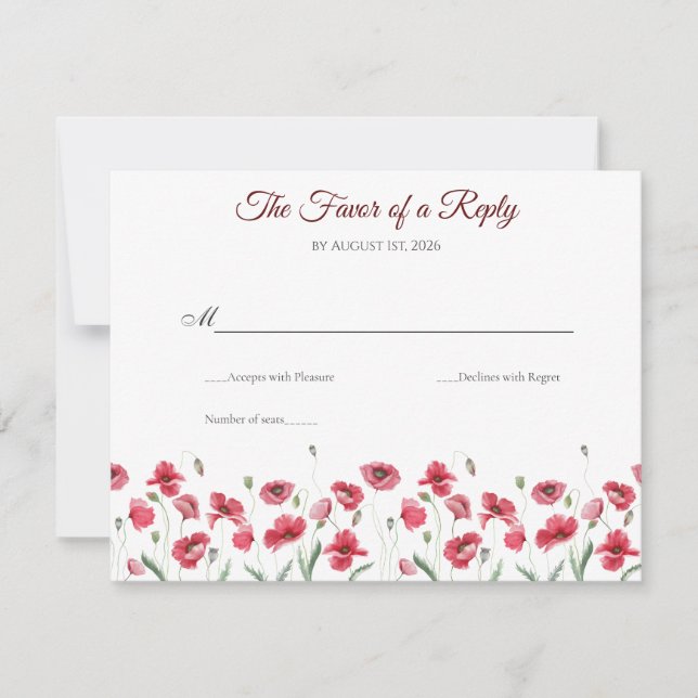 Poppy & Lavender Watercolor Floral Wedding RSVP Card (Front)