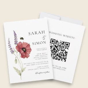 Poppy Lavender Watercolor Wedding website QR Invitation