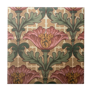Poppy Like Flower Dusty Rose Burgundy Tile