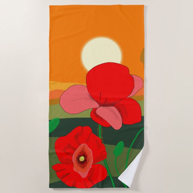Poppy meadow at sunset  beach towel (Front)