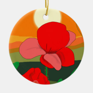 Poppy meadow at sunset   ceramic tree decoration