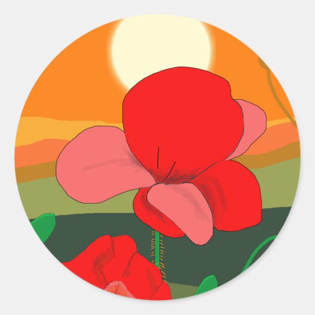 Poppy meadow at sunset   classic round sticker (Front)
