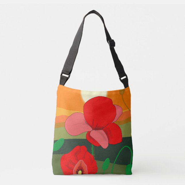 Poppy meadow at sunset crossbody bag (Front)