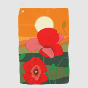 Poppy meadow at sunset golf towel