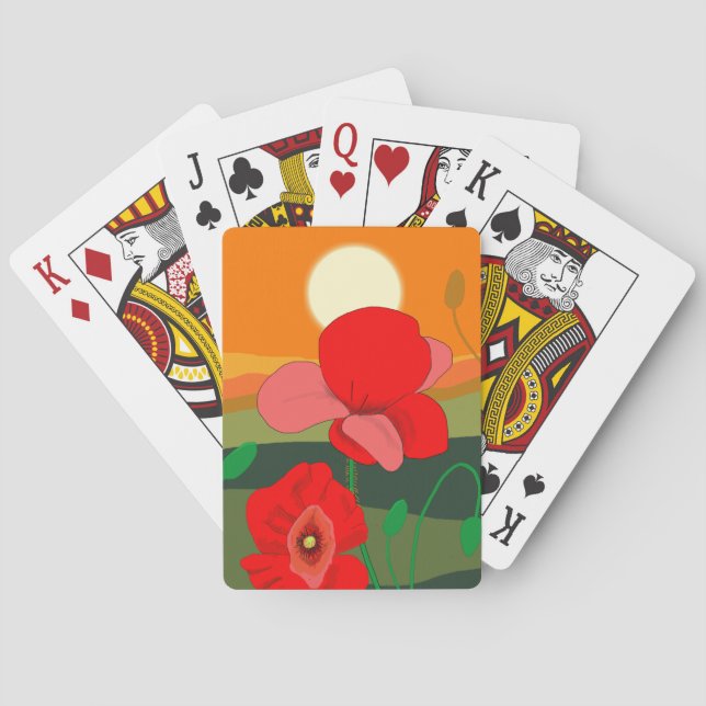 Poppy meadow at sunset   playing cards (Back)