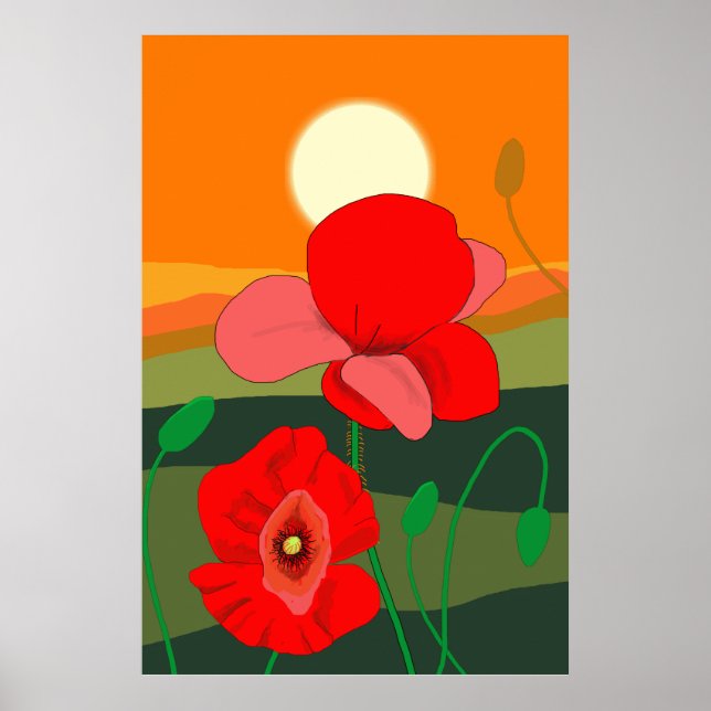 Poppy meadow at sunset poster (Front)