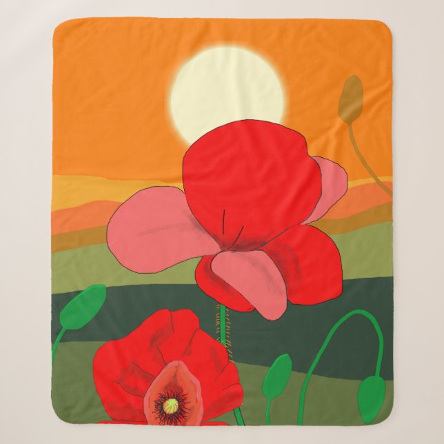 Poppy meadow at sunset   sherpa blanket (Front)