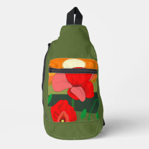 Poppy meadow at sunset sling bag