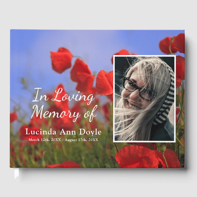 Poppy Meadow | In Loving Memory Funeral Memorial Guest Book (Front)