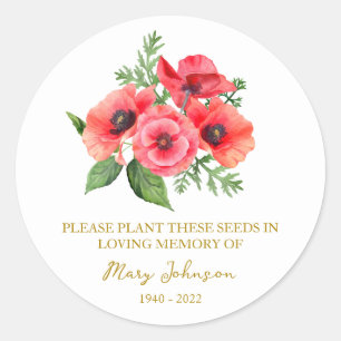 Poppy Memorial Funeral Seed Packet Classic Round Sticker