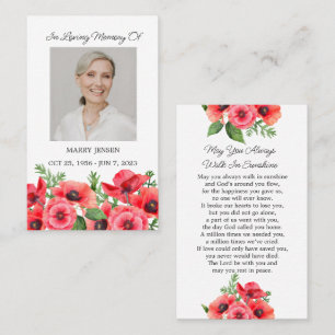 Poppy Memorial Photo Funeral Prayer Card