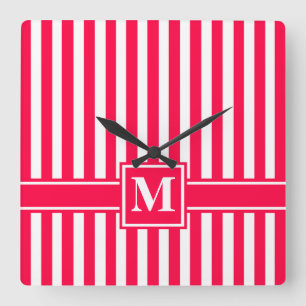 Poppy Modern Stripe with Monogram Square Wall Clock