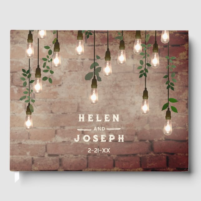 Poppy Monogram Dark Wedding Guest Book (Front)