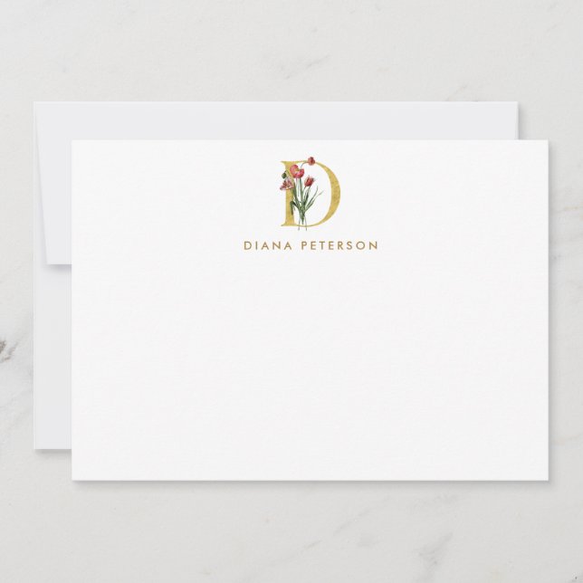 Poppy Monogram Gold Letter D Personalised Card (Front)