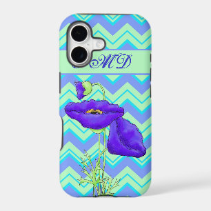 Poppy Monogram Turquoise & Green  Chevron ZizZag