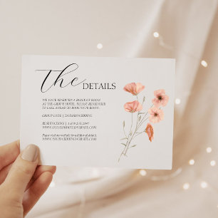 Poppy Orange Flower Wedding details RSVP Card