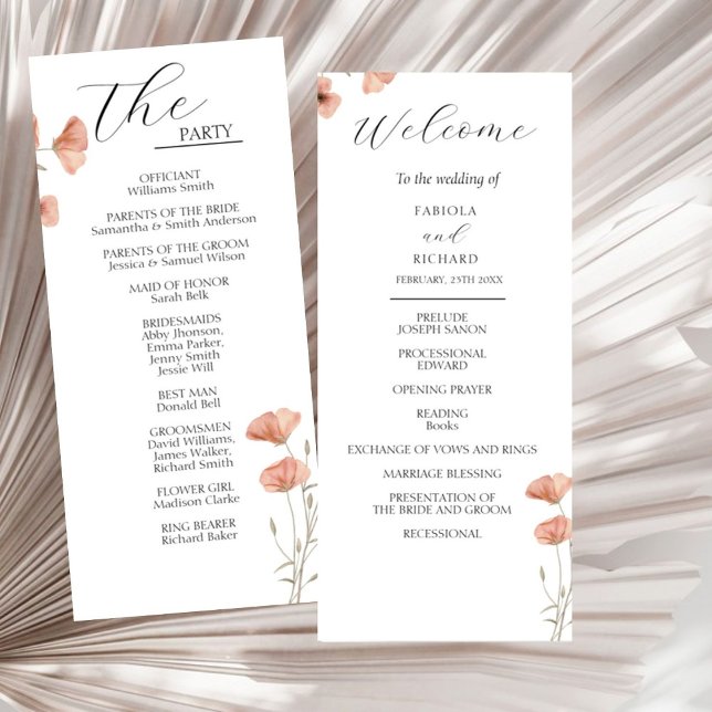 Poppy Orange Flower Wedding Program Card (Creator Uploaded)