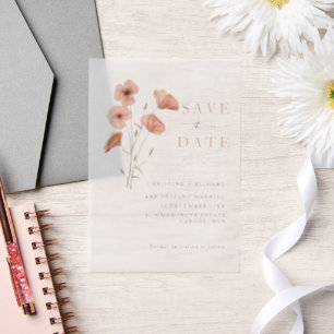 Poppy Orange Flower Wedding Save the Date Vellum Invitations