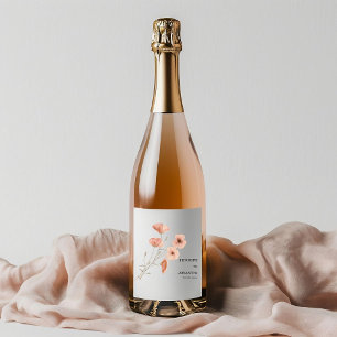 Poppy Orange Flower Wedding  Sparkling Wine Label