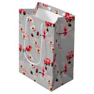 Poppy Pattern On Grey Medium Gift Bag