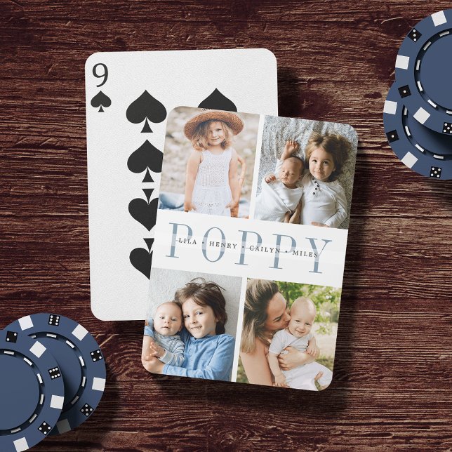 Poppy Photo Collage & Grandchildren Names Playing Cards (Creator Uploaded)