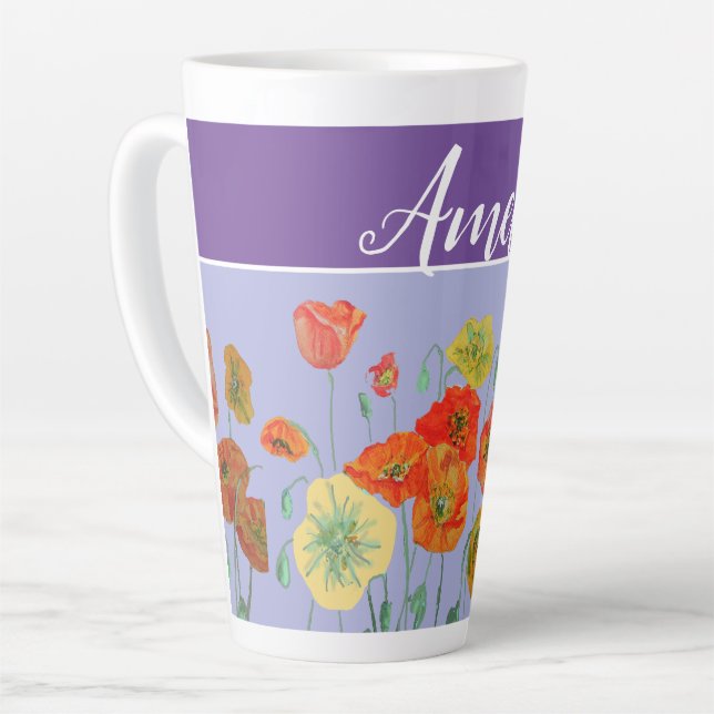 Poppy Poppies Red Lavender purple Art Painting Mug (Left Angle)
