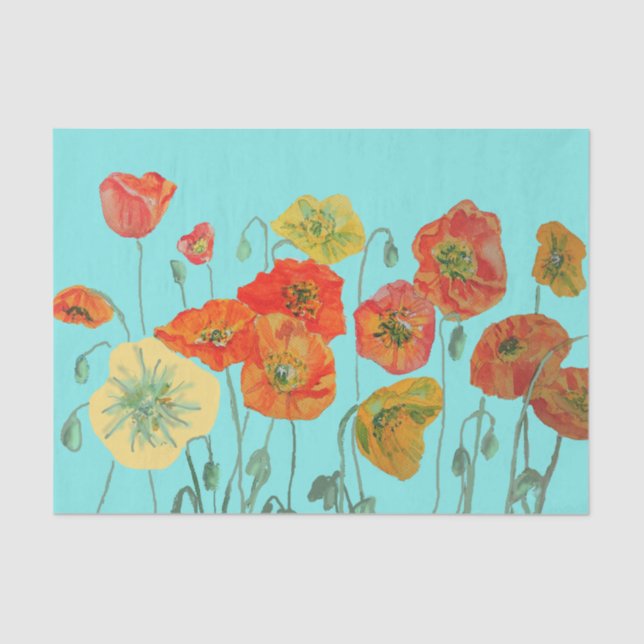 Poppy Poppies Red Watercolor Floral Flower Tissue Paper (Front)