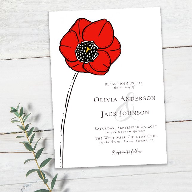 Poppy Red Flower Wedding Invitation (Creator Uploaded)