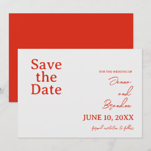 Poppy Red & Off White Modern Wedding Save The Date