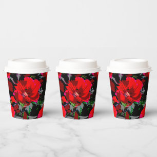 Poppy Red Retro Floral Design Paper Cups