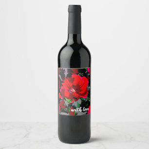 Poppy Red Retro Floral Design Wine Label