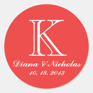 Poppy red thank you monogram wedding favour sticke classic round sticker