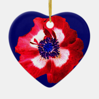 Poppy Red White Blue heart ornament blue