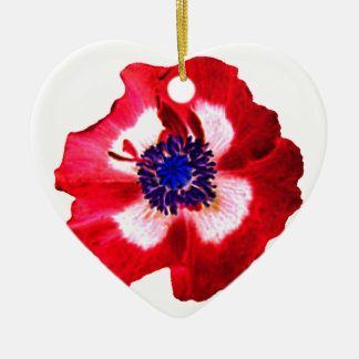 Poppy Red White Blue heart ornament plain