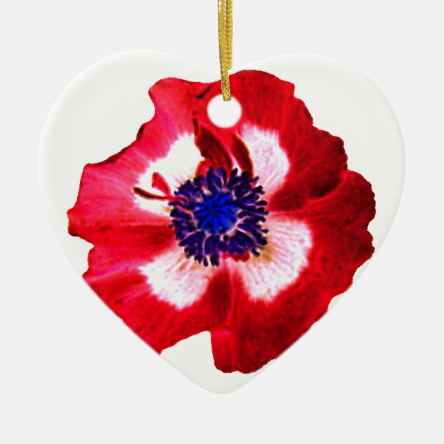 Poppy Red White Blue heart ornament plain (Front)