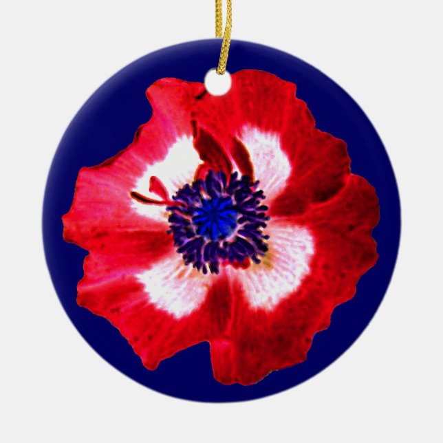 Poppy Red White Blue ornament blue (Front)